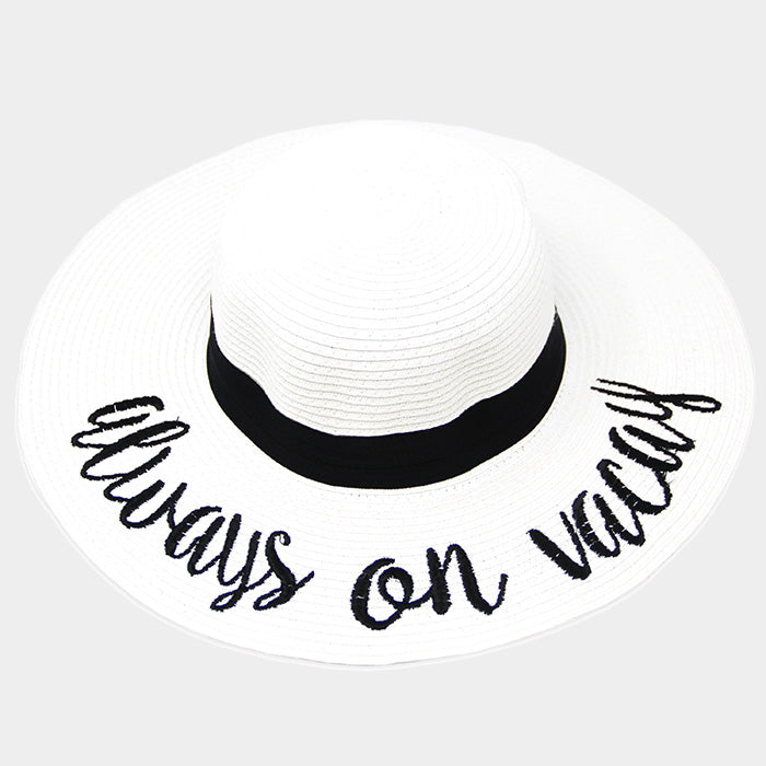 iLLASPARKZ 'Always on Vacay' Embroidery Straw Floppy Sun Hat