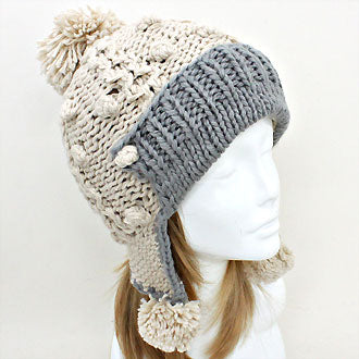 iLLASPARKZ Knitted Ear Flap Pom Pom Beanie