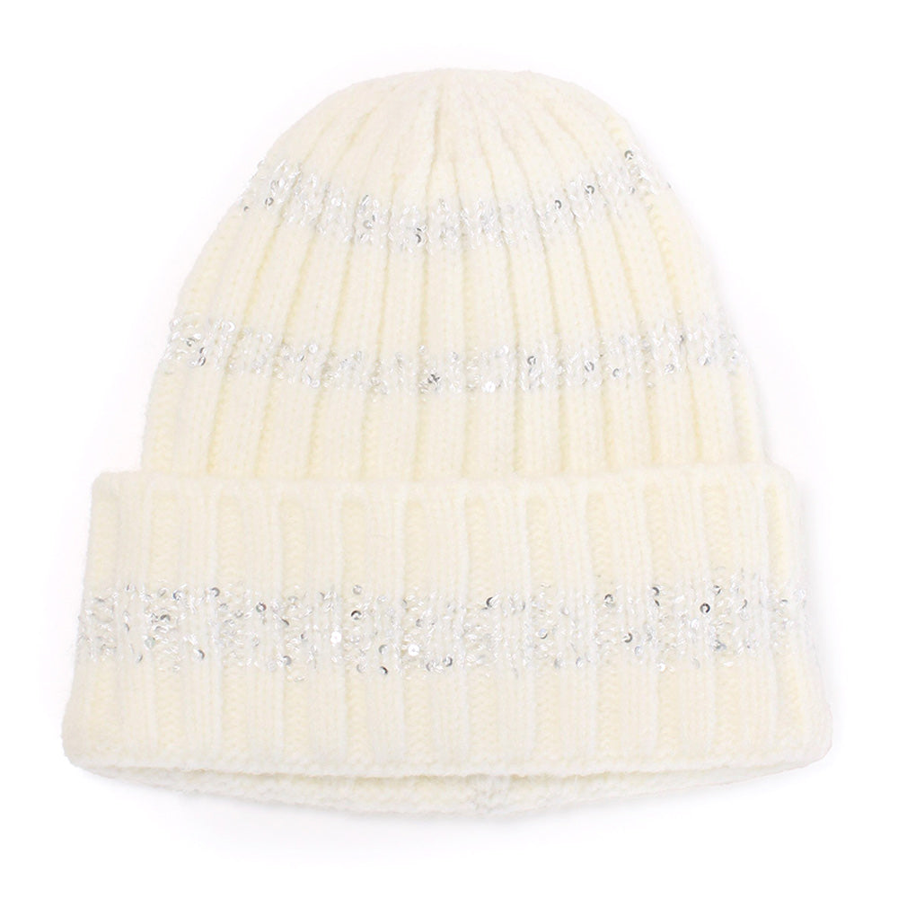 iLLASPARKZ Sequin Strioe Knit Beanie Hat