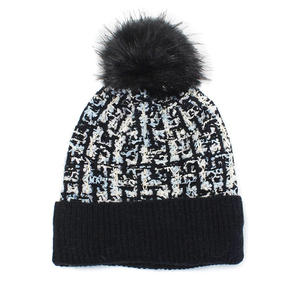 iLLASPARKZ Tweed Look Pom Pom Knit Beanie Hat