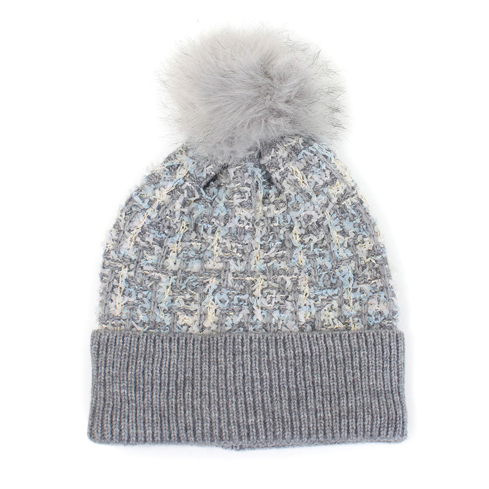 iLLASPARKZ Tweed Look Pom Pom Knit Beanie Hat