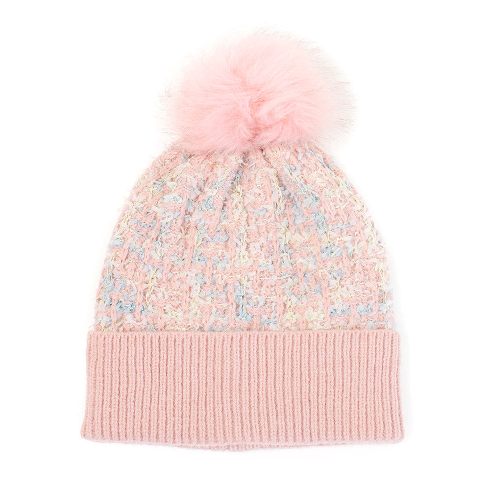 iLLASPARKZ Tweed Look Pom Pom Knit Beanie Hat