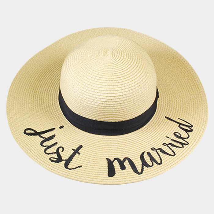 iLLASPARKZ 'Just Married' Embroidery Straw Floppy Sun Hat