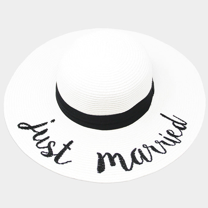 iLLASPARKZ 'Just Married' Embroidery Straw Floppy Sun Hat