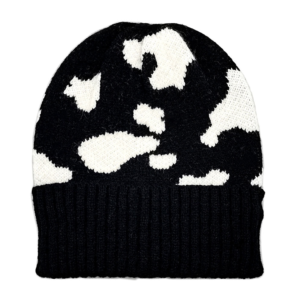 iLLASPARKZ Cow Patterned Ribbed Knit Cuff Beanie Hat