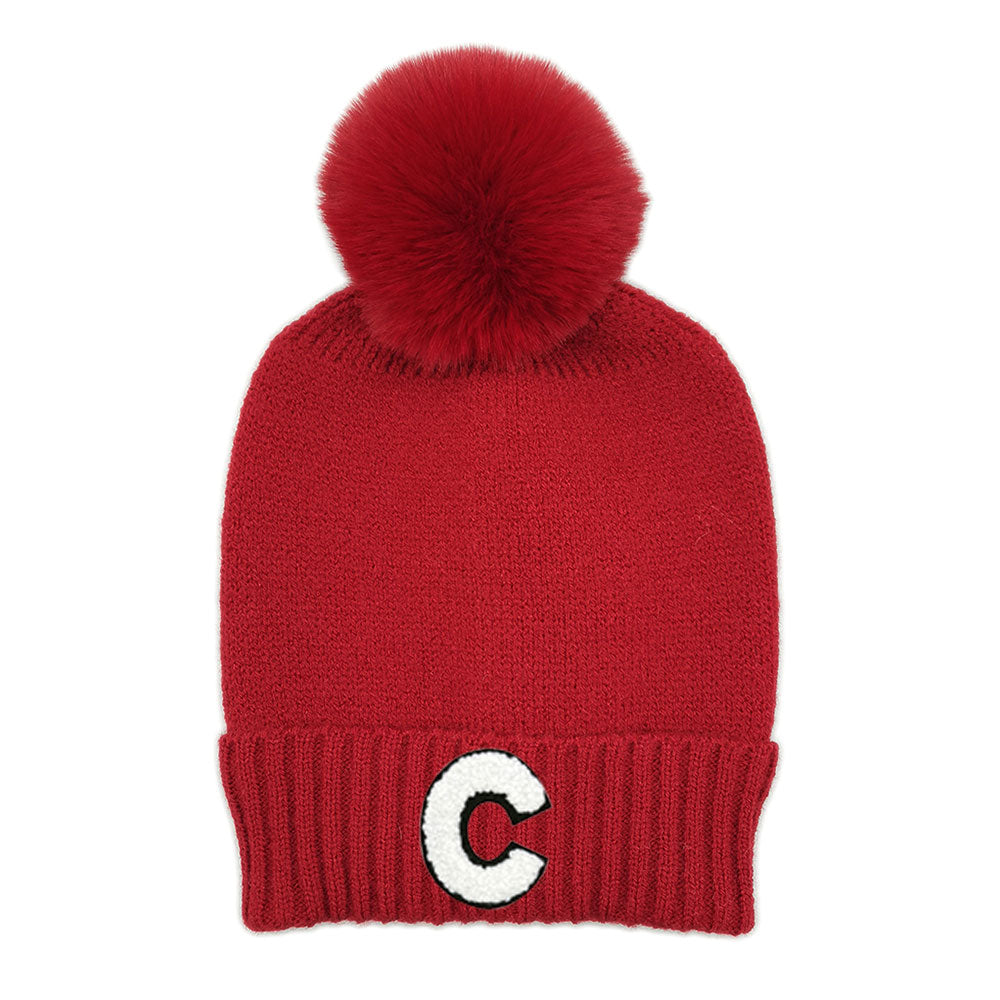 iLLASPARKZ -C- Monogram Faux Fur Pom Pom Knit Beanie Hat