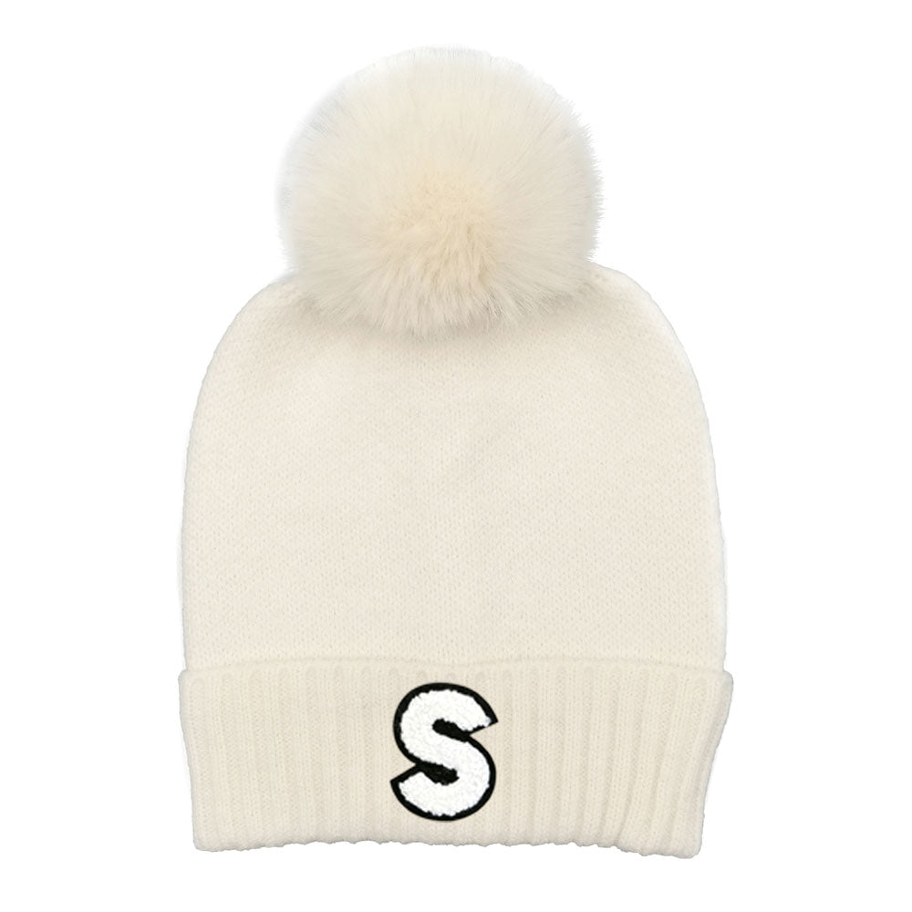 iLLASPARKZ -S- Monogram Faux Fur Pom Pom Knit Beanie Hat