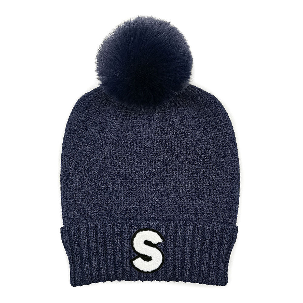 iLLASPARKZ -S- Monogram Faux Fur Pom Pom Knit Beanie Hat