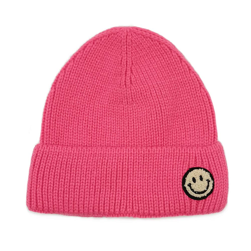 iLLASPARKZ Smile Patch Ribbed Cuff Knit Beanie Hat