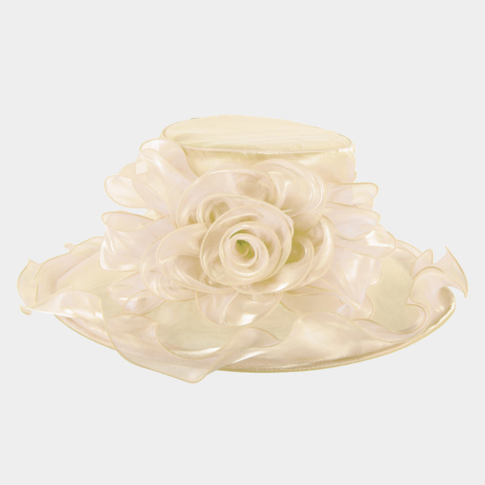 iLLASPARKZ Large ruffle edge shimmer rose organza hat