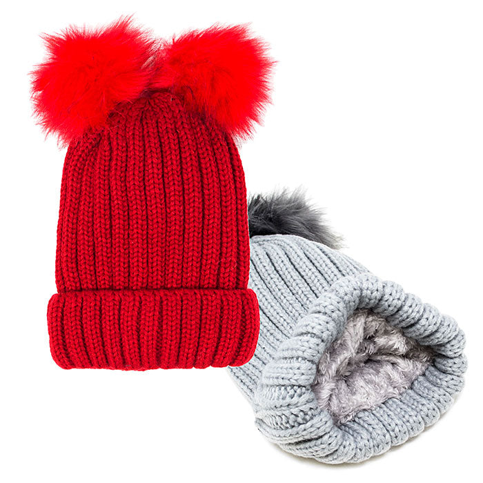 iLLASPARKZ Double Pom Pom Lining Beanie Hat