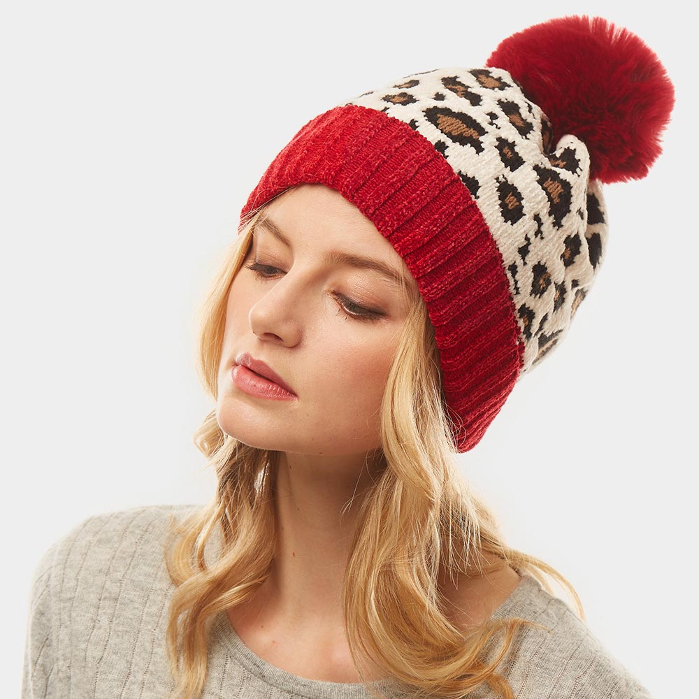 iLLASPARKZ Leopard Print Pom Pom Beanie Hat