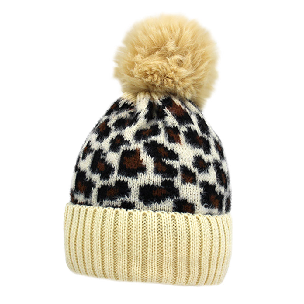 iLLASPARKZ Leopard Pattern Pom Pom Beanie Hat