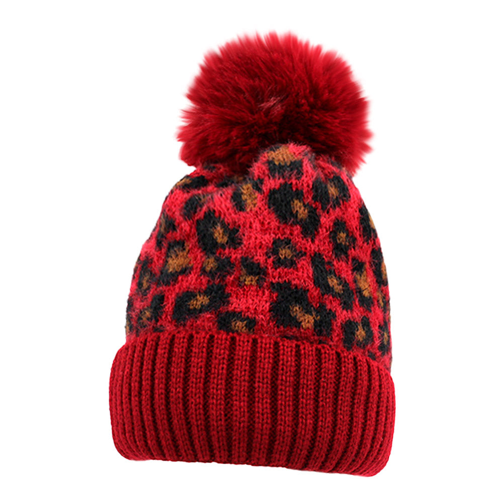 iLLASPARKZ Leopard Pattern Pom Pom Beanie Hat