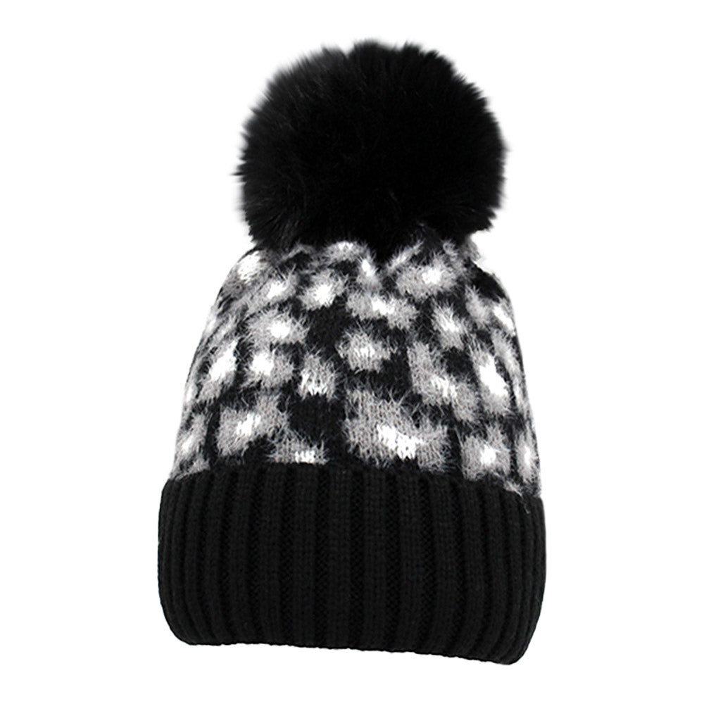 iLLASPARKZ Leopard Pattern Pom Pom Beanie Hat