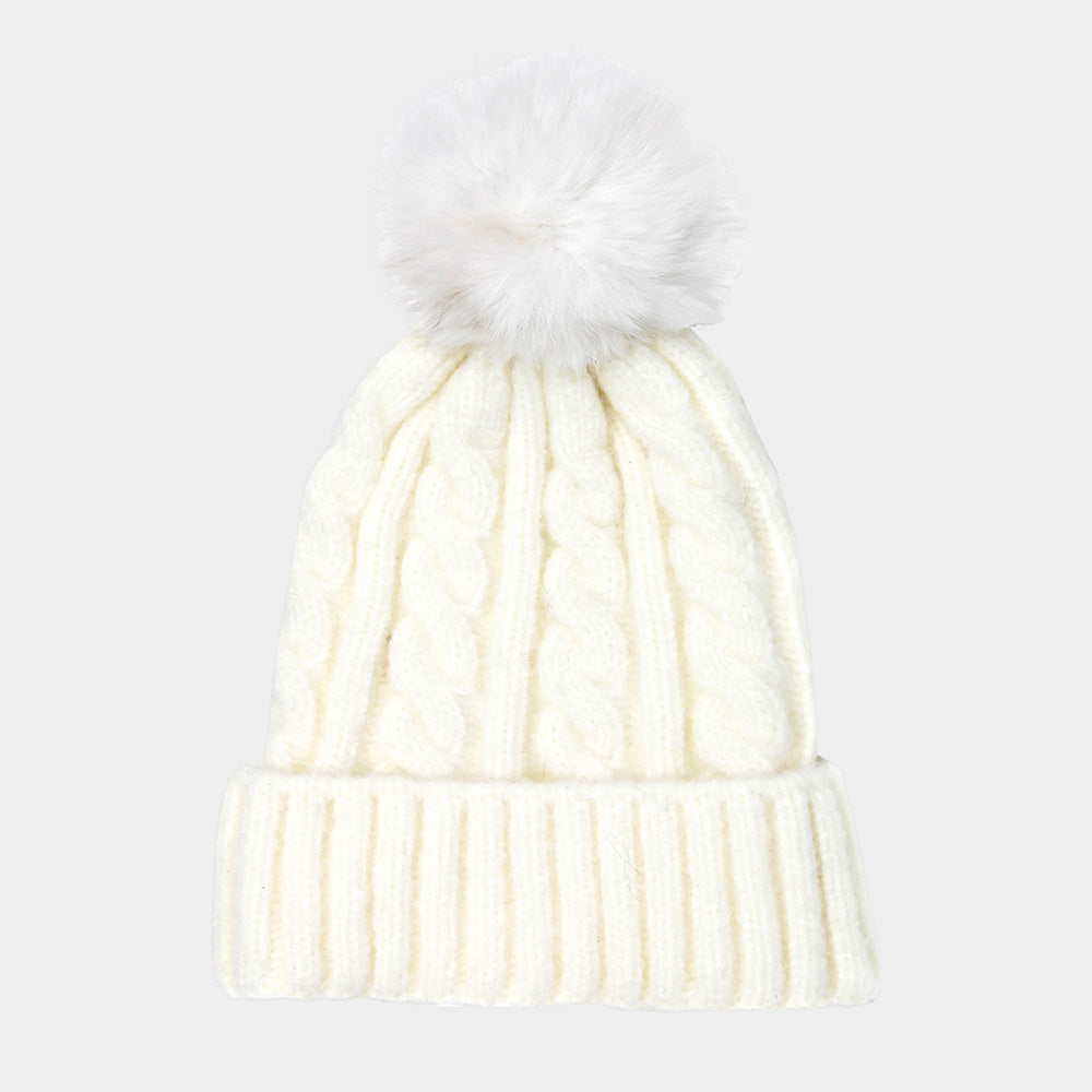 iLLASPARKZ Cable Knit Pompom Solid Beanie Hat