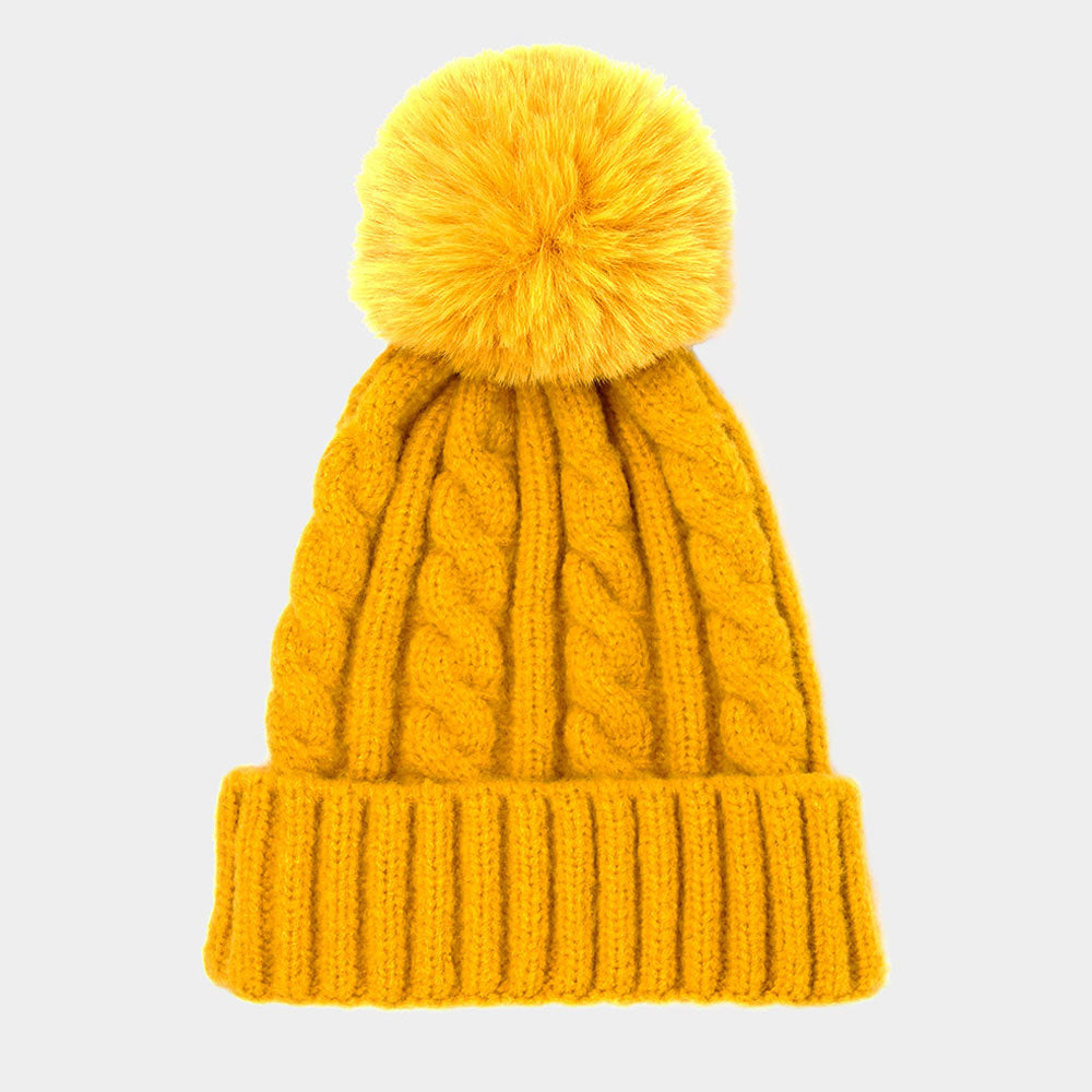 iLLASPARKZ Cable Knit Pompom Solid Beanie Hat