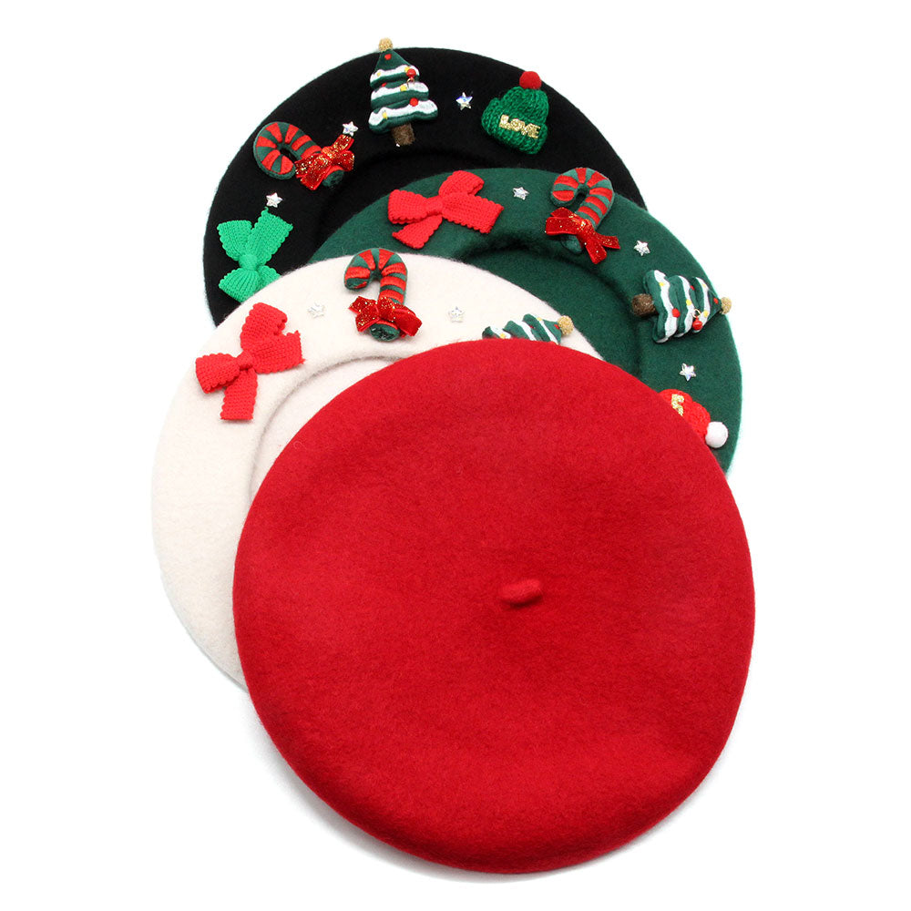 iLLASPARKZ Wool Blended Christmas Charm Pointed Beret Hat