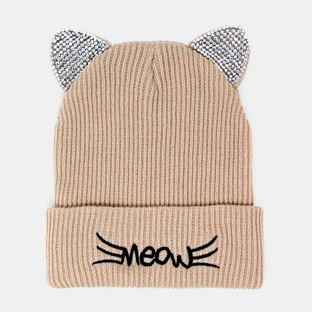 iLLASPARKZ Meow Stone Cat Ear Solid Beanie Hat