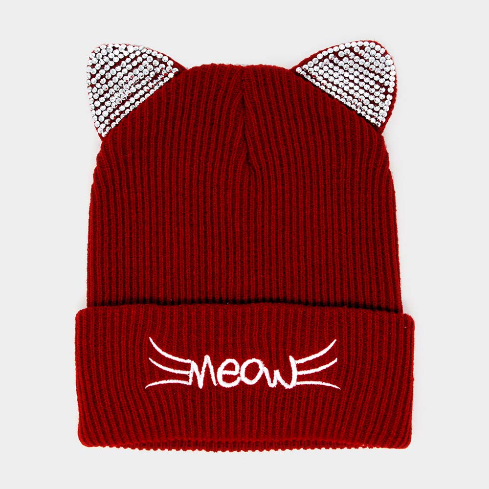 iLLASPARKZ Meow Stone Cat Ear Solid Beanie Hat