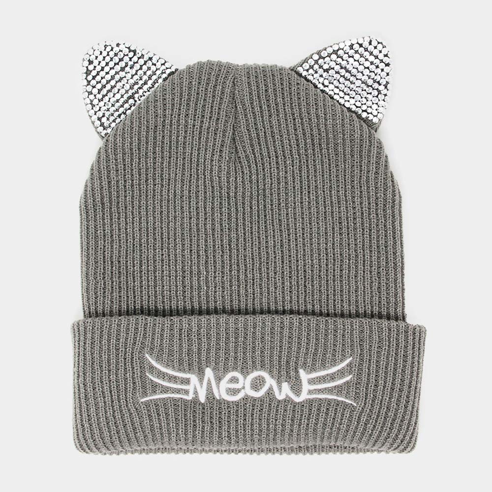 iLLASPARKZ Meow Stone Cat Ear Solid Beanie Hat