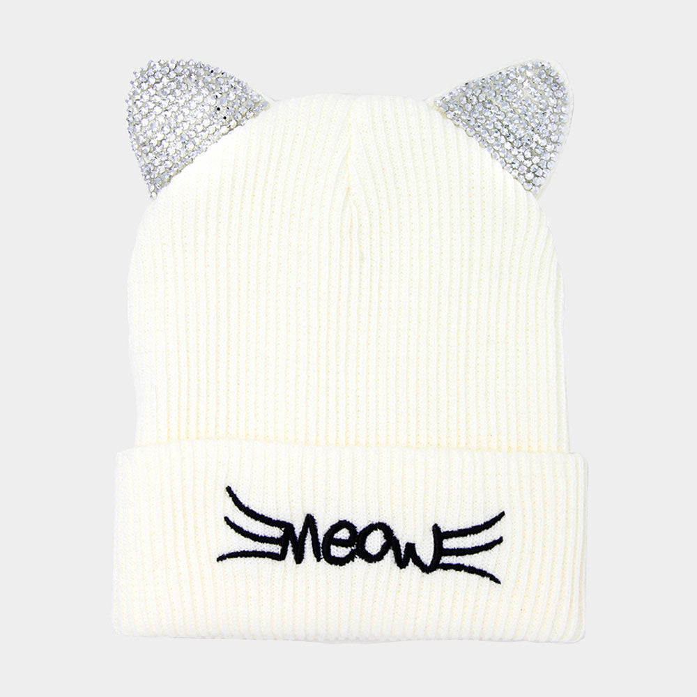 iLLASPARKZ Meow Stone Cat Ear Solid Beanie Hat