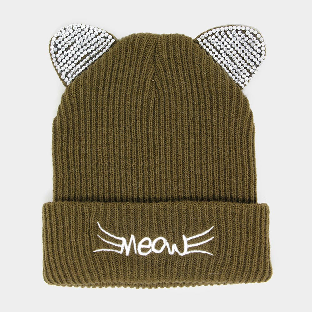 iLLASPARKZ Meow Stone Cat Ear Solid Beanie Hat