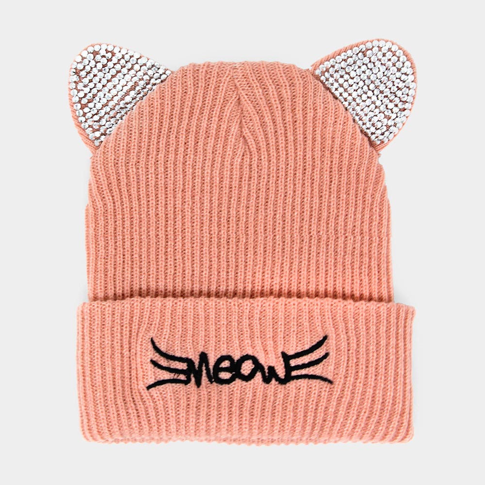 iLLASPARKZ Meow Stone Cat Ear Solid Beanie Hat