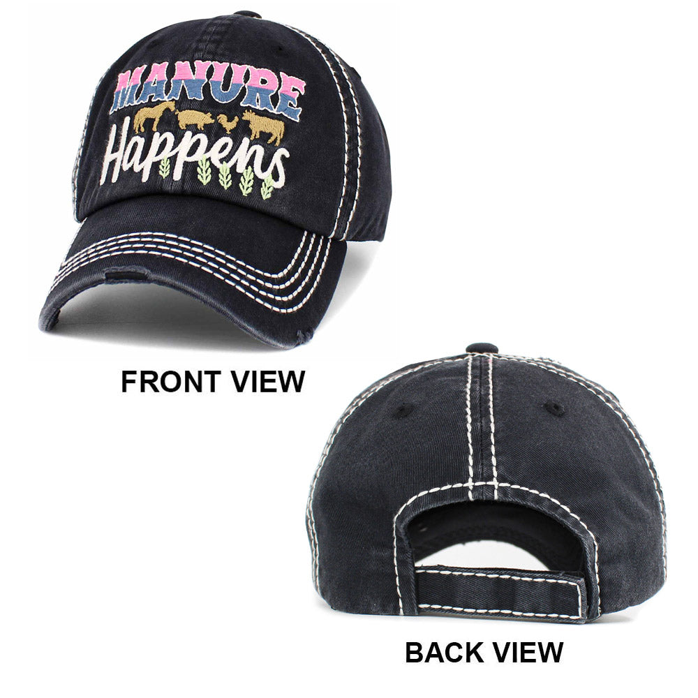 iLLASPARKZ Manure Happens Message Animals Pointed Vintage Baseball Cap