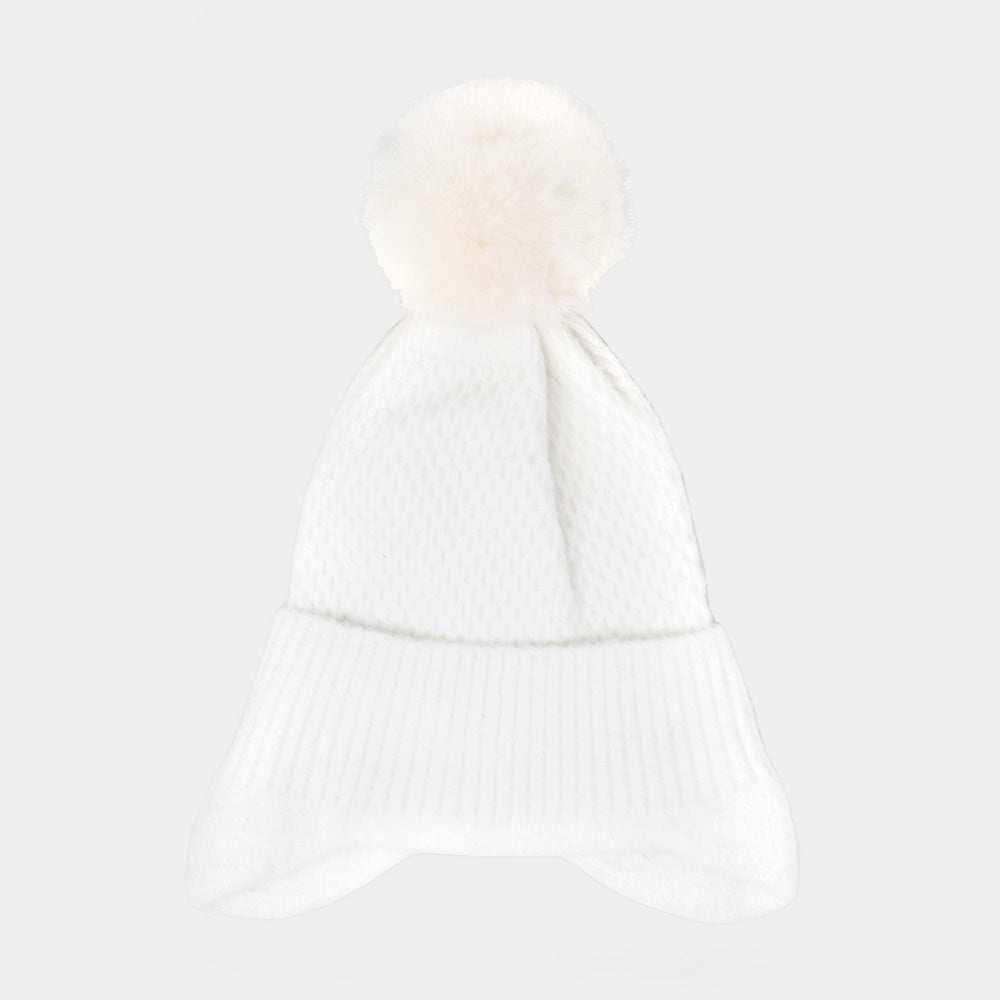 iLLASPARKZ Solid Earflap Knit Pom Pom Beanie Hat