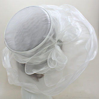 iLLASPARKZ Crystal Feather Ribbon Organza Dressy Hat