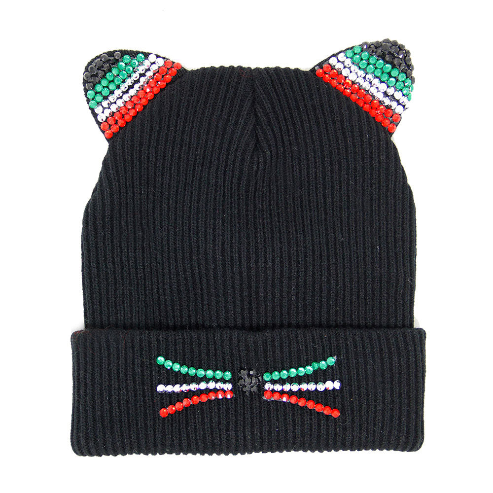 iLLASPARKZ Crystal Embellished Cat Ear Beanie Hat