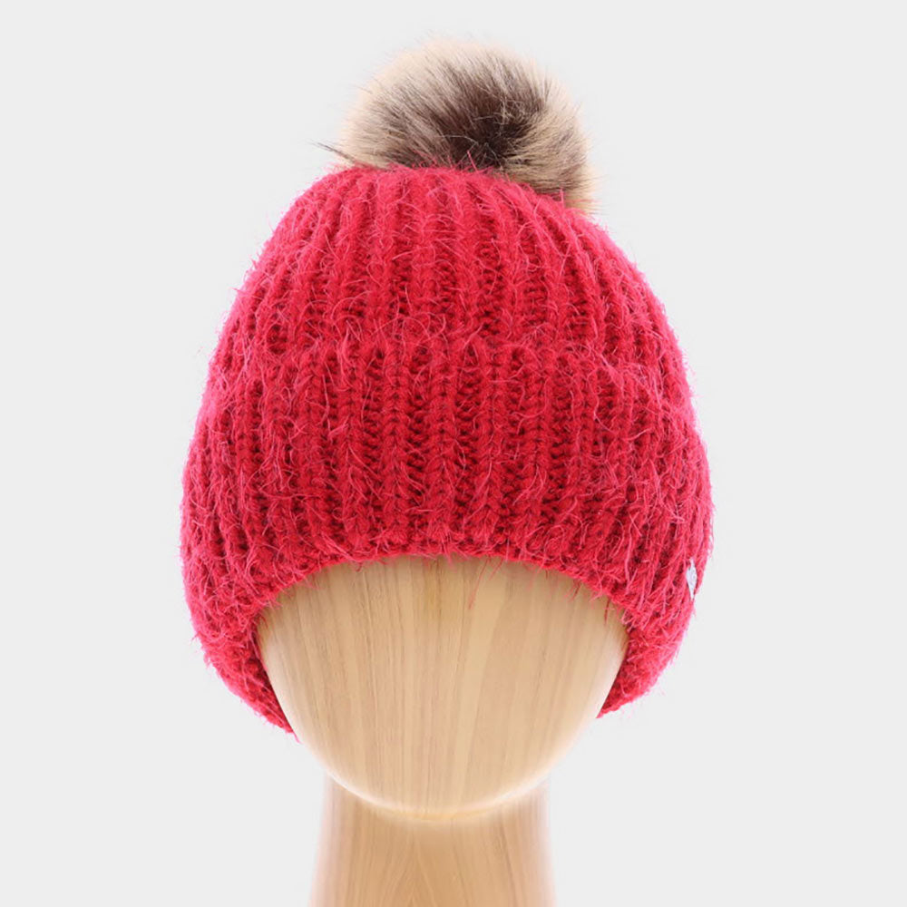 iLLASPARKZ Faux Fur Pom Pom Cuffed Single Layered Beanie Hat