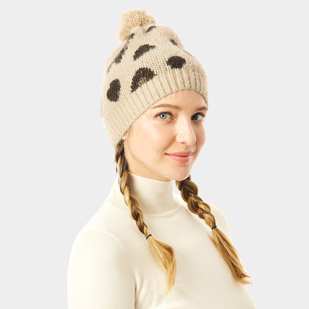 iLLASPARKZ Soft Fuzzy Leopard Print Beanie Hat With Pom Pom