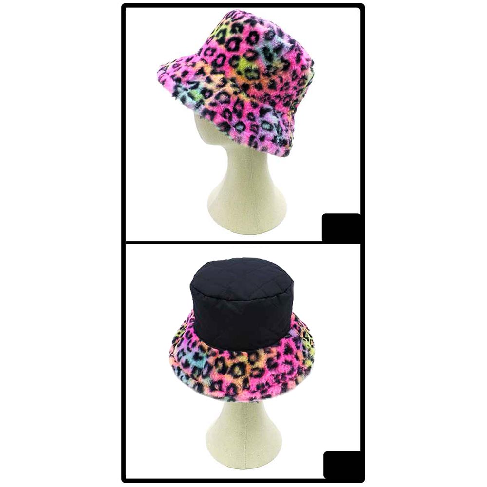 iLLASPARKZ Leopard Patterned Soft Faux Fur Bucket Hat