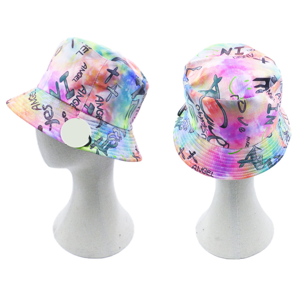 iLLASPARKZ Reversible Love Super Angel Yes Boo XO Message Smile Tie Dye Bucket Hat