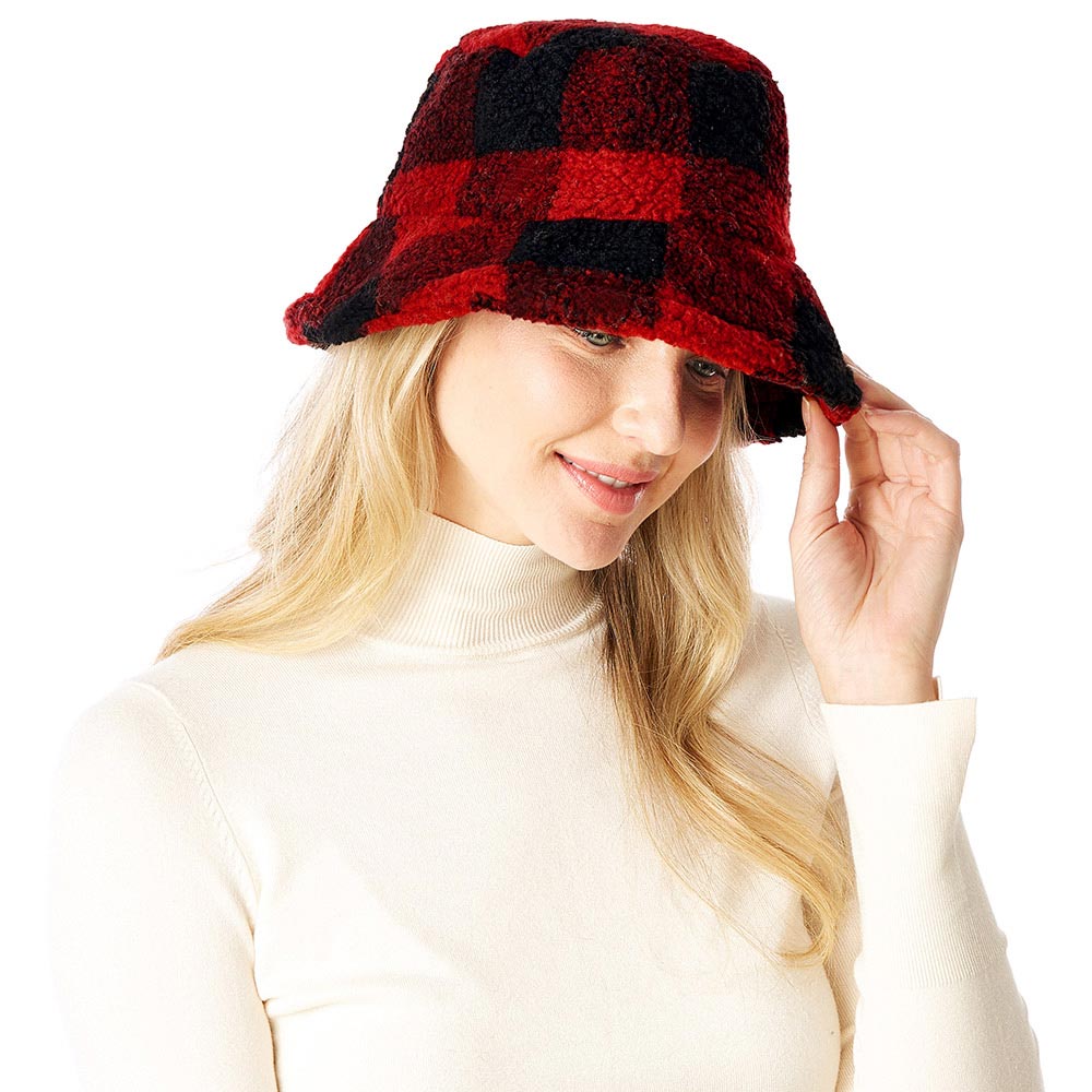 iLLASPARKZ Check Patterned Faux Fur Bucket Hat