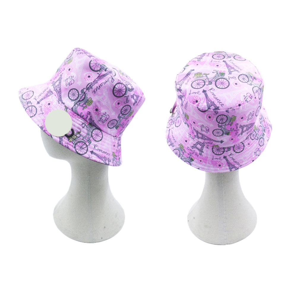 iLLASPARKZ Reversible Love Bonjour Romance Message Eiffel Tower Bicycle Flower Heart Patterned Bucket Hat