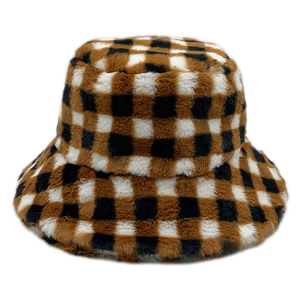 iLLASPARKZ Checkered Faux Fur Bucket Hat