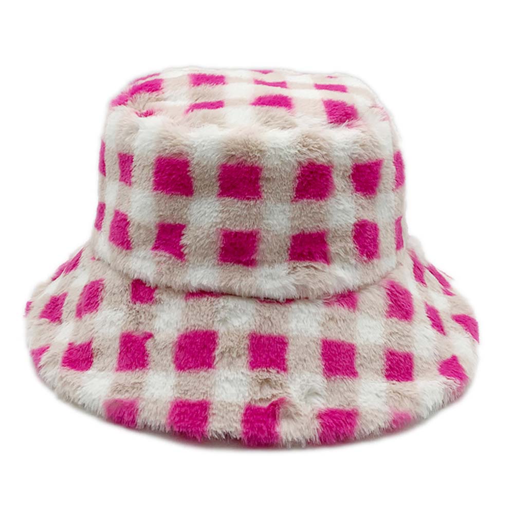 iLLASPARKZ Checkered Faux Fur Bucket Hat