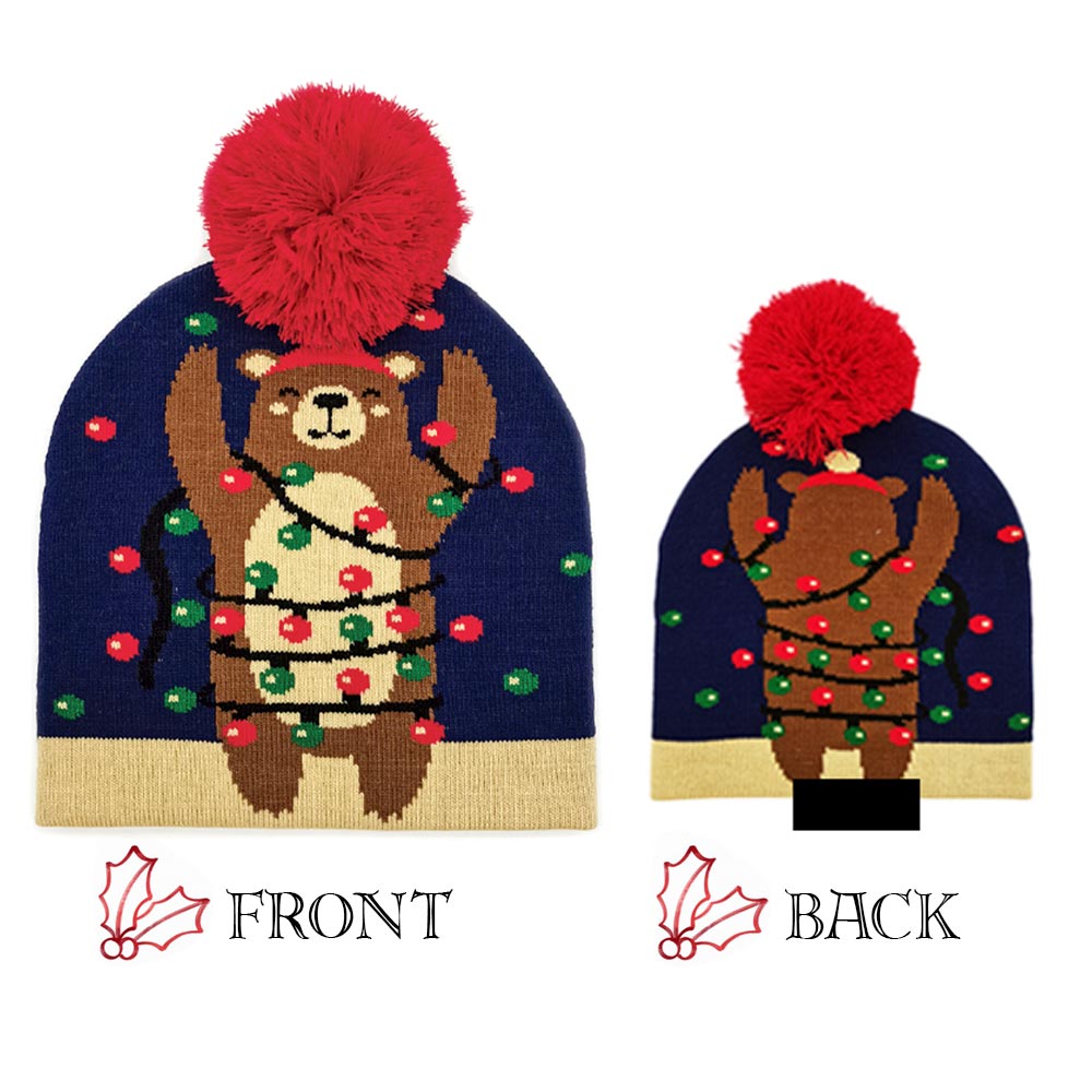 iLLASPARKZ Christmas Bear Pom Knit Beanie Hat