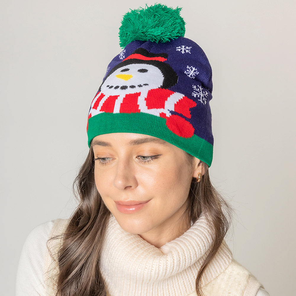 iLLASPARKZ Snowman Snowflake Pom Pom Beanie Hat