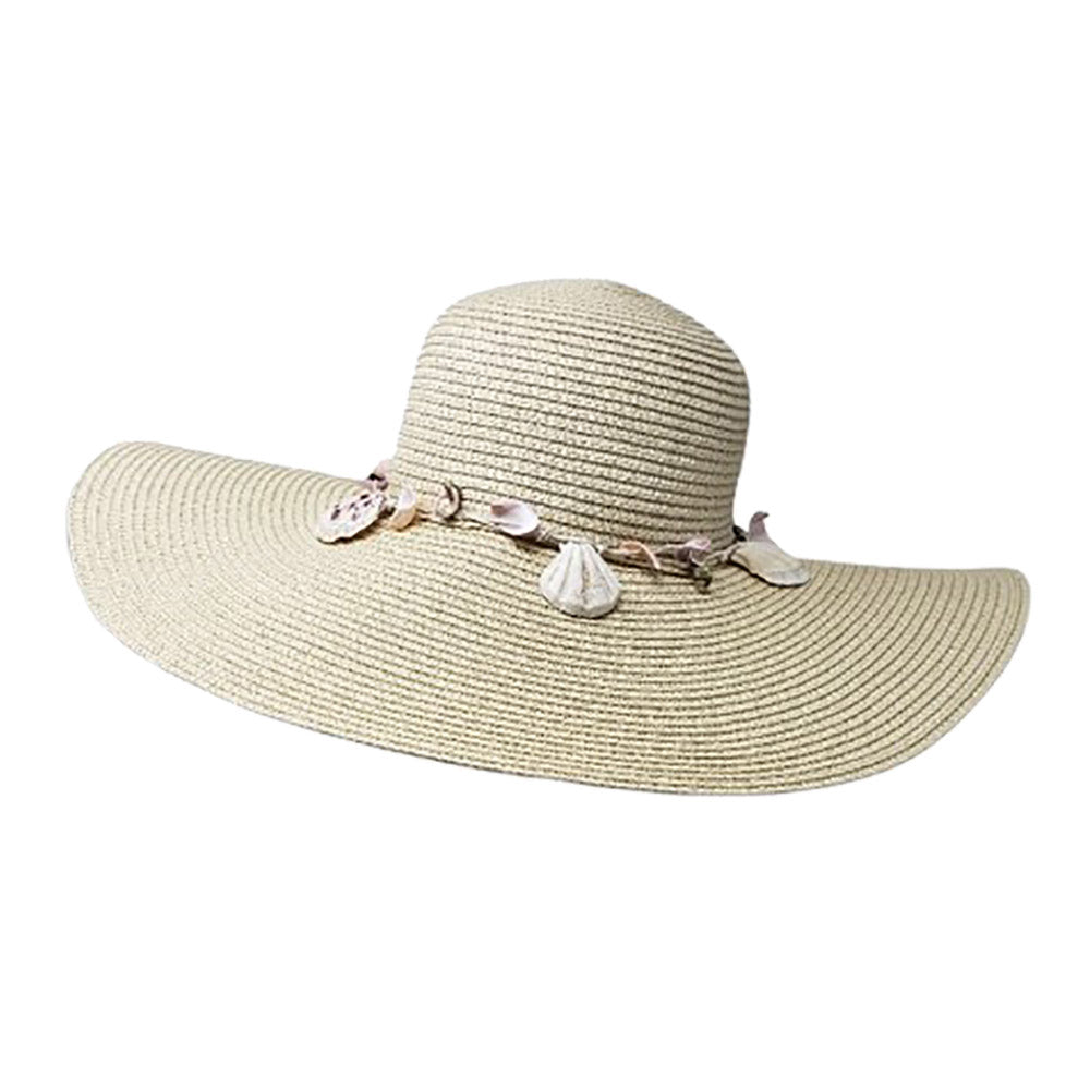 iLLASPARKZ Shell Embellished Band Straw Floppy Sun Hat