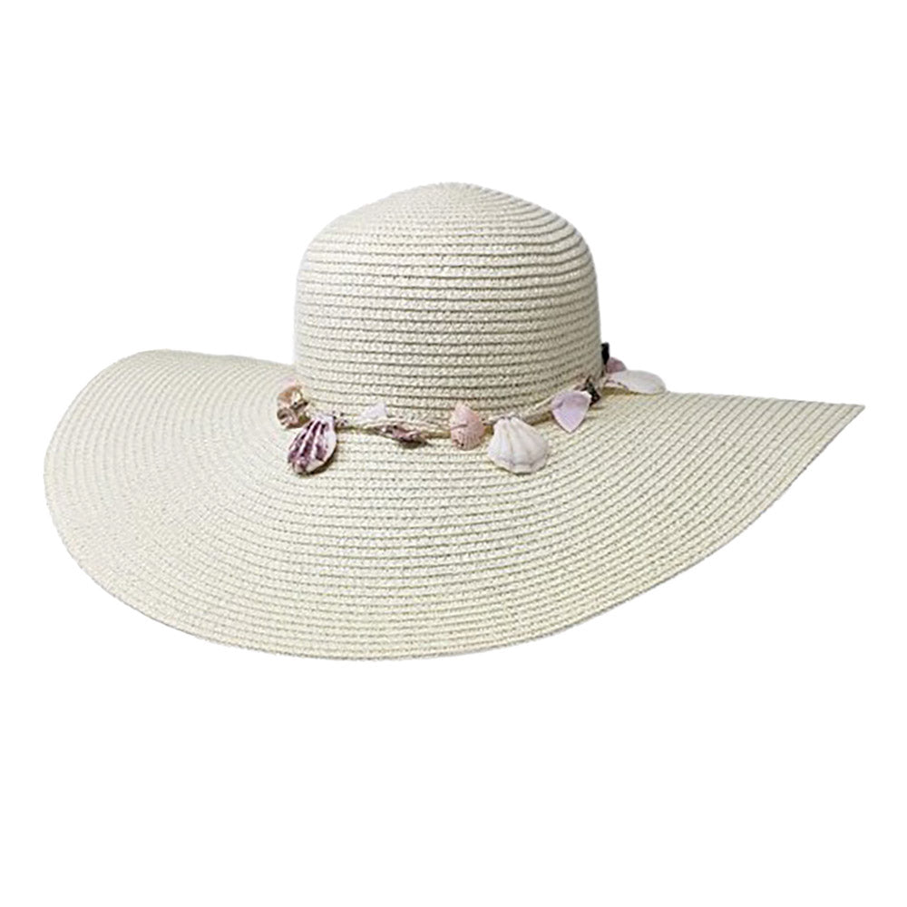 iLLASPARKZ Shell Embellished Band Straw Floppy Sun Hat