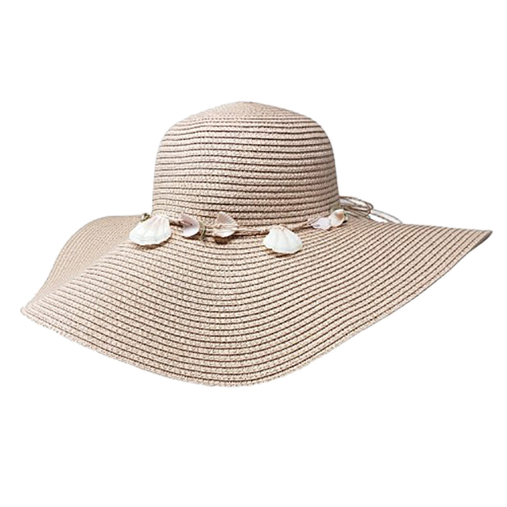 iLLASPARKZ Shell Embellished Band Straw Floppy Sun Hat