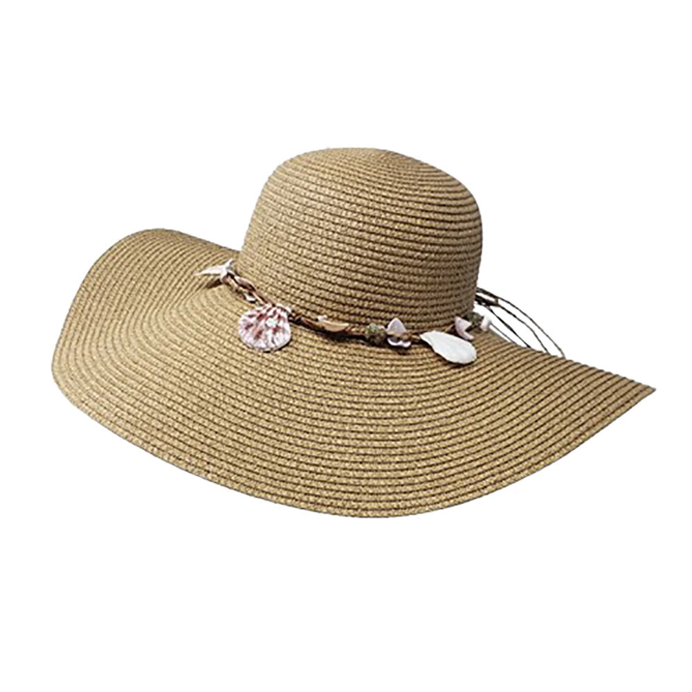 iLLASPARKZ Shell Embellished Band Straw Floppy Sun Hat