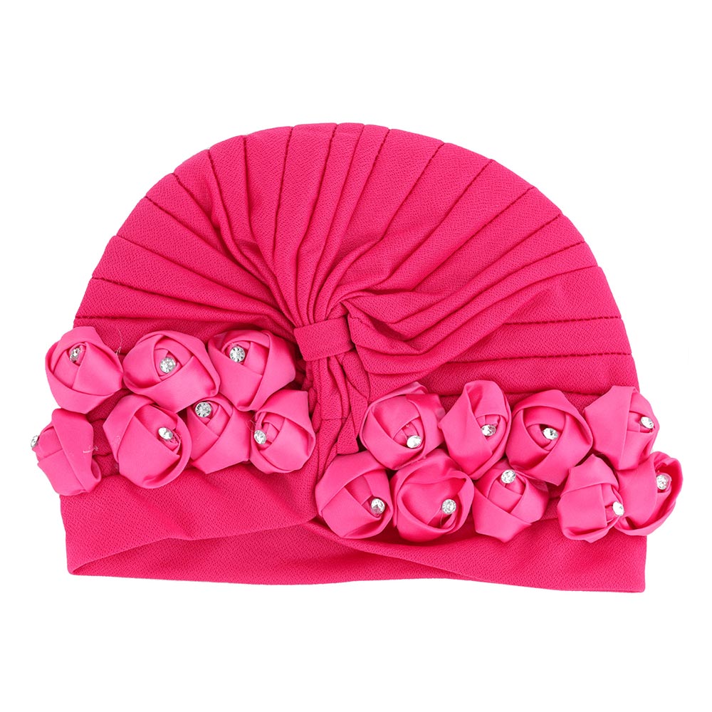 iLLASPARKZ Stone Embellished Floral Pleated Turban Beanie Hat