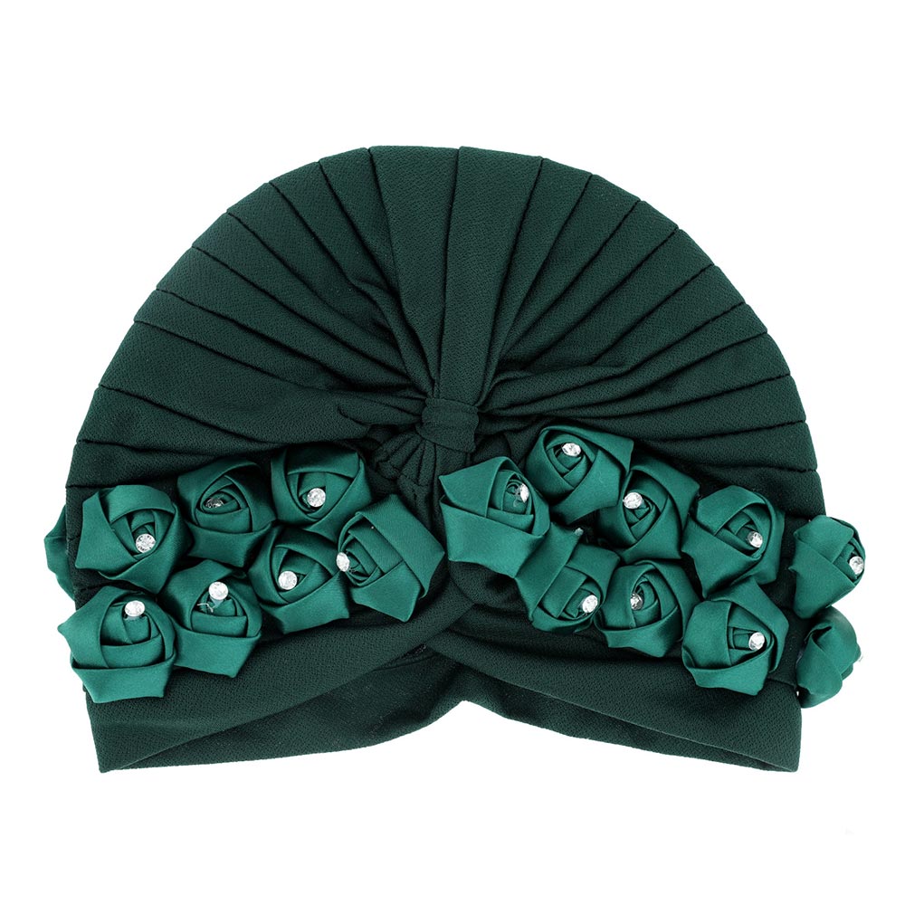 iLLASPARKZ Stone Embellished Floral Pleated Turban Beanie Hat