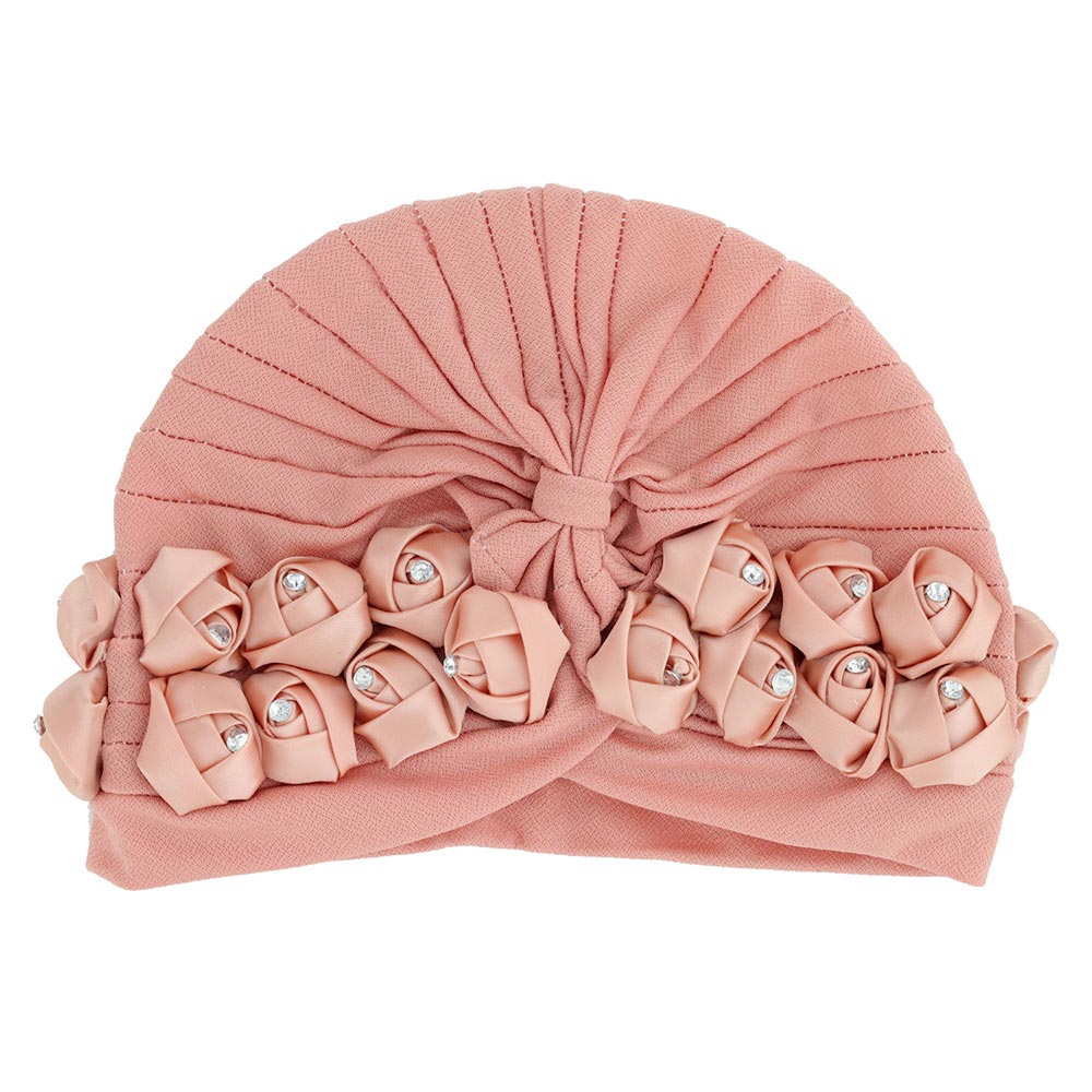 iLLASPARKZ Stone Embellished Floral Pleated Turban Beanie Hat