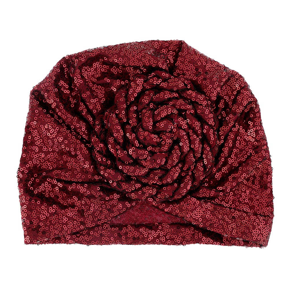 iLLASPARKZ Sequin Detailed Floral Pleated Turban Beanie Hat